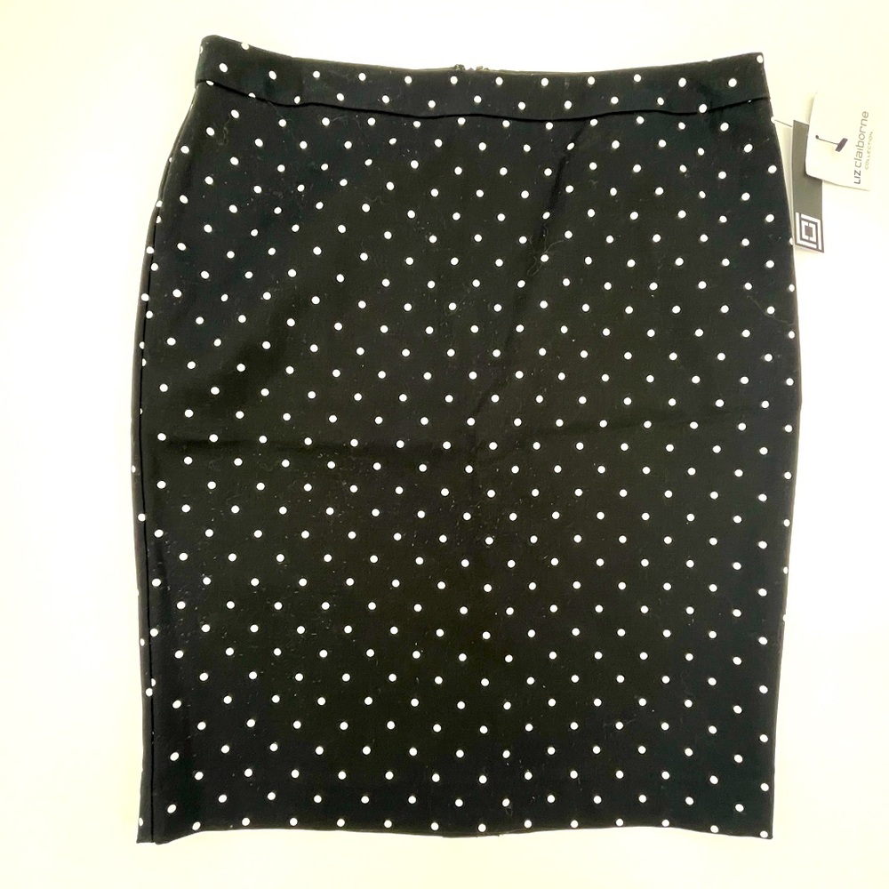 NWT Liz Claiborne Black Polka Dot Lined Cotton Pencil Skirt Career preppy size 8